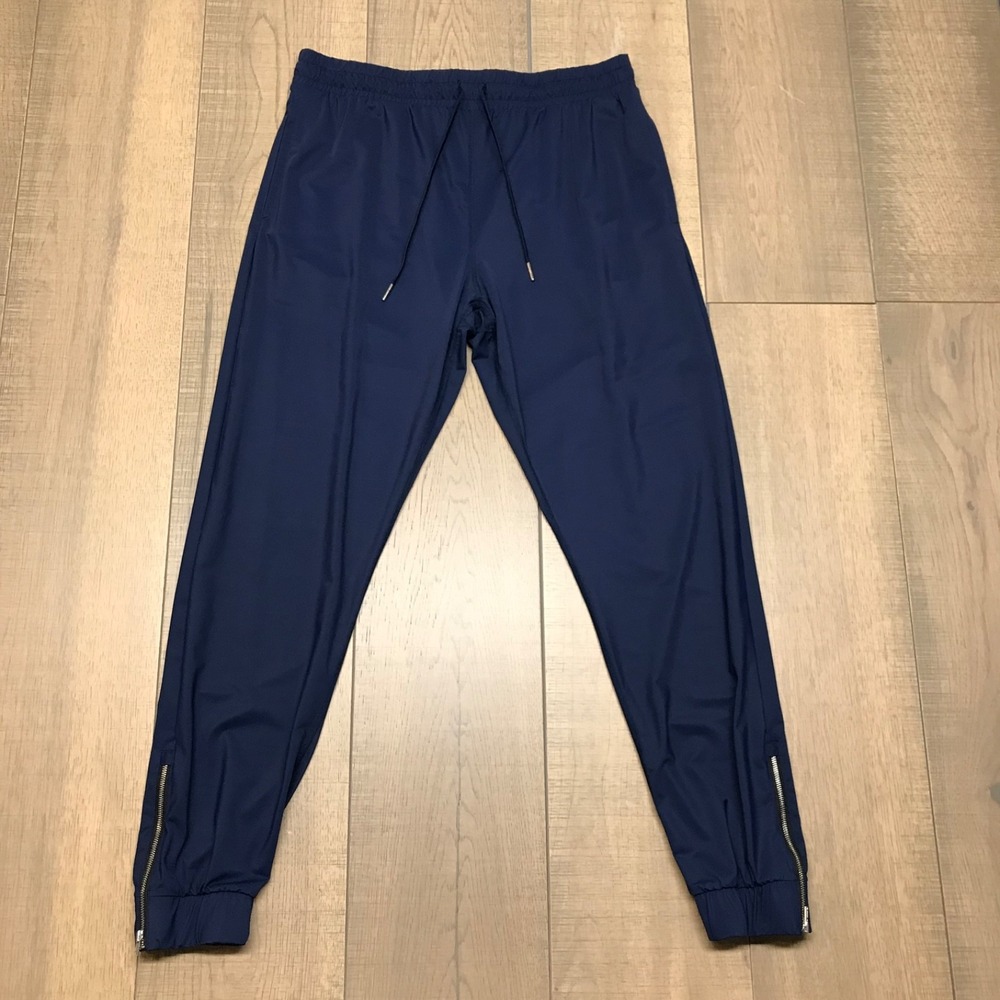 Zyia Active Everywhere Joggers Pants Womens Size L Blue Ankle Zipper Travel Gym‎